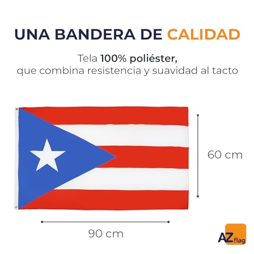 AZ FLAG - Bandera Puerto Rico - 90x60 cm - Bandera Puertorriqueña 100% Poliéster con Ojales de Metal Integrados - 50g - Colores Vivos Y Resistente A La Decoloración