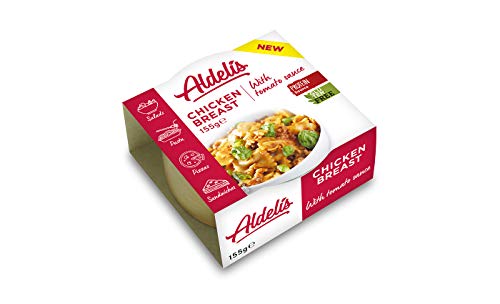 Aldelís Pechuga de Pollo en Salsa de Tomate Healthy Canned Chicken Breast in Tomato Sauce Ready to Eat ideal for Salad and Sandwich. 26% Protein, 98% Fat Free Low Sugar Food - Pack 12x155gr
