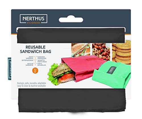 NERTHUS Bolsa para Sandwich Reutilizable Gris, ecológica, Adaptable, facil de Limpiar y Apta para Lavadora, 10,5x14x18,5 cm, FIH 738