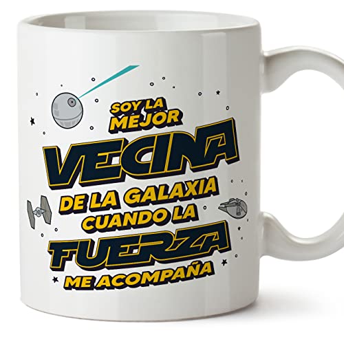 MUGFFINS Tazas para VECINA - En Español - Mejor Familia Galaxia cuando Fuerza Acompaña - 11 oz / 330 ml - Regalo original y divertido