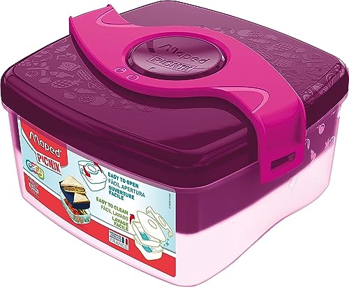 MAPED - Tuppers para Alimentos con 2 Compartimentos - Color Rosa - Colección Origins Familia - 1 Compartimento Extraíble - Capacidad para 1 Litro - Apertura Sencilla - Apto para Lavavajillas