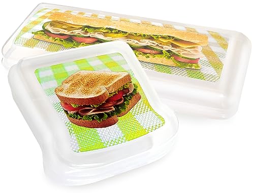 Wexmar Porta sandwich plastico y Porta bocadillos reutilizable. Pack de 2. Fiambrera bocata merienda desayuno almuerzo colegio infantil niños (Verde Lima)