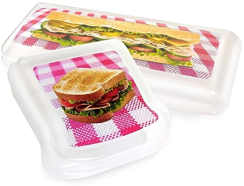 Wexmar Porta sandwich plastico y Porta bocadillos reutilizable. Pack de 2. Fiambrera bocata merienda desayuno almuerzo colegio infantil niños (Rosa)