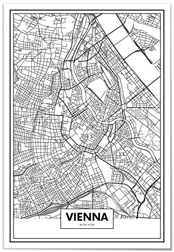 Panorama Póster Mapa de Viena 35x50cm - Impreso en Papel 250gr - Póster Pared - Cuadros Decoración Salón - Cuadros para Dormitorio - Póster Decorativos - Cuadros Modernos